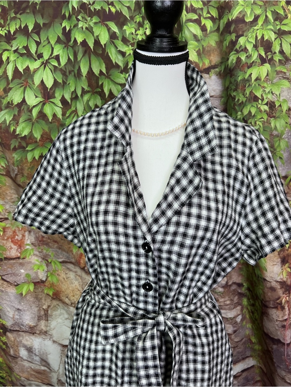 QUINCE Black and White Linen Gingham Check Button Front Shirtwaist Dress, S - Picture 3 of 12